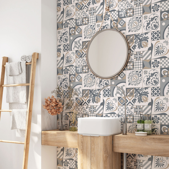 Alzatina adesiva per bagno - Motivo piastrelle di cemento