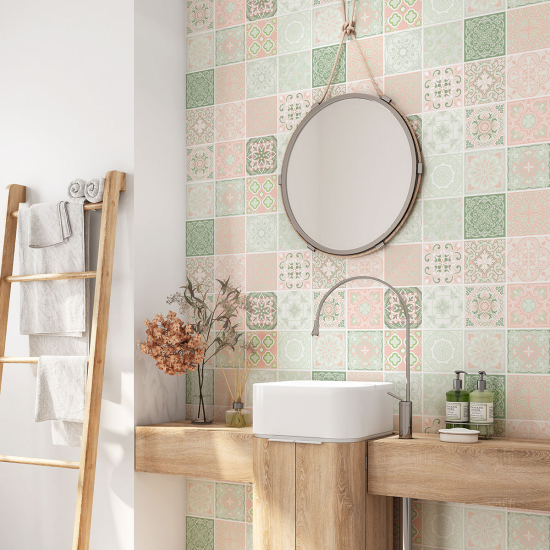 Alzatina adesiva per bagno - Motivo piastrelle di cemento