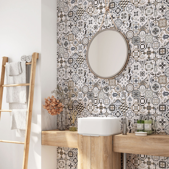 Alzatina adesiva per bagno - Motivo piastrelle di cemento
