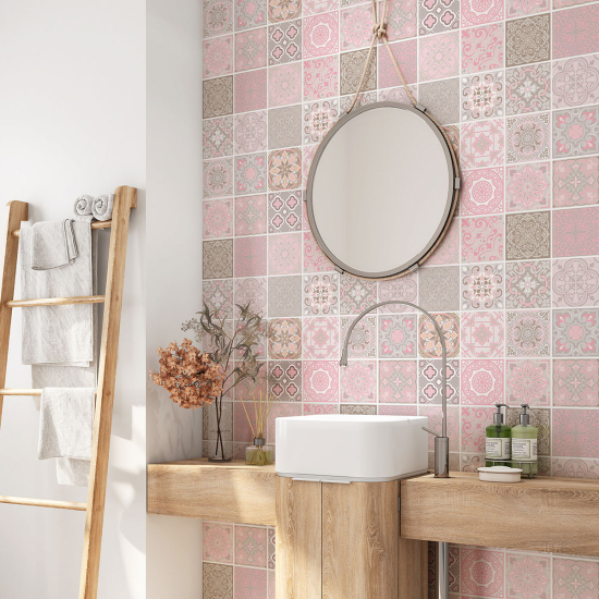 Alzatina adesiva per bagno - Motivo piastrelle di cemento