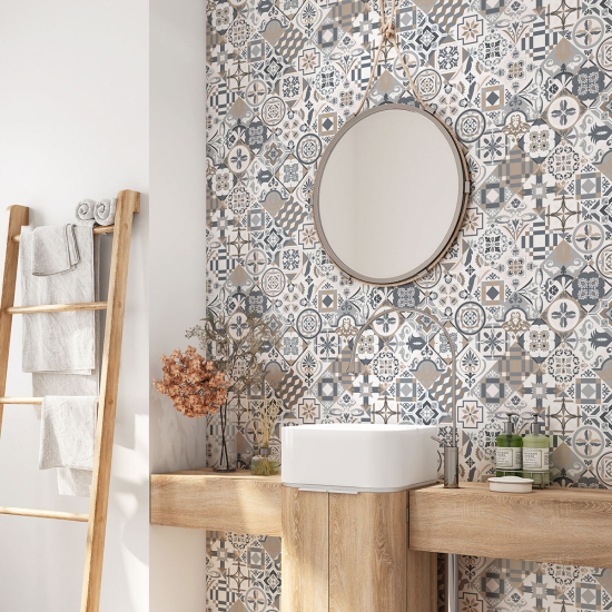 Alzatina adesiva per bagno - Motivo piastrelle di cemento