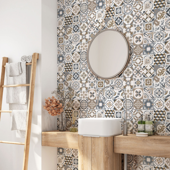 Alzatina adesiva per bagno - Motivo piastrelle di cemento
