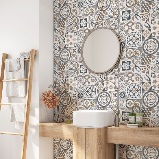 Alzatina adesiva per bagno - Motivo piastrelle di cemento