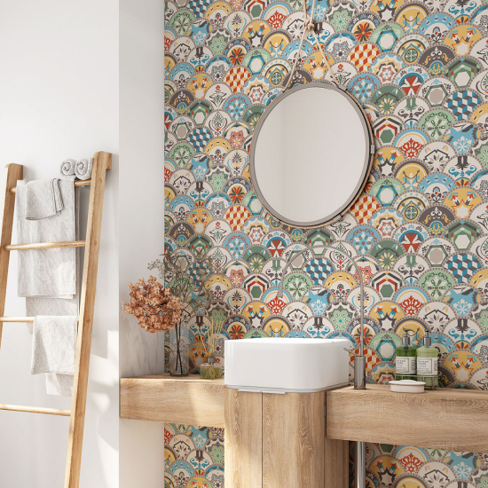 Alzatina adesiva per bagno - Motivo piastrelle di cemento