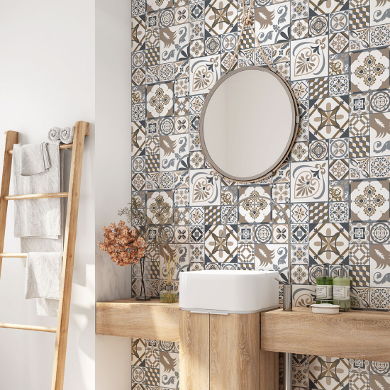 Alzatina adesiva per bagno - Motivo piastrelle di cemento