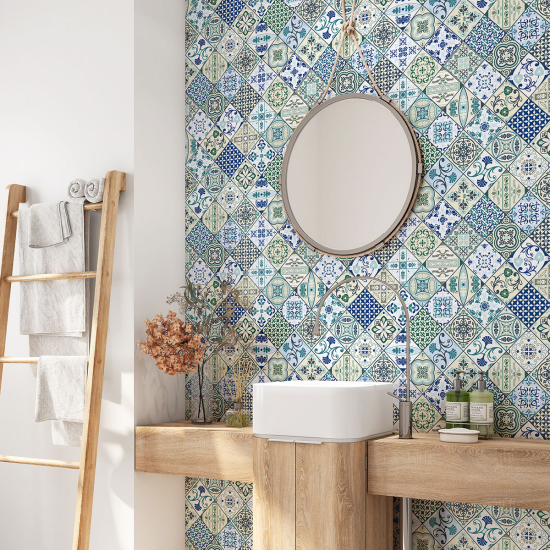Alzatina adesiva per bagno - Motivo piastrelle di cemento