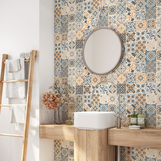 Alzatina adesiva per bagno - Motivo piastrelle di cemento