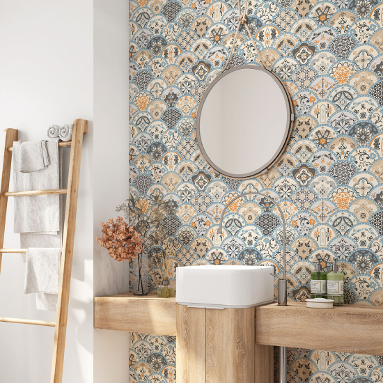 Alzatina adesiva per bagno - Motivo piastrelle di cemento