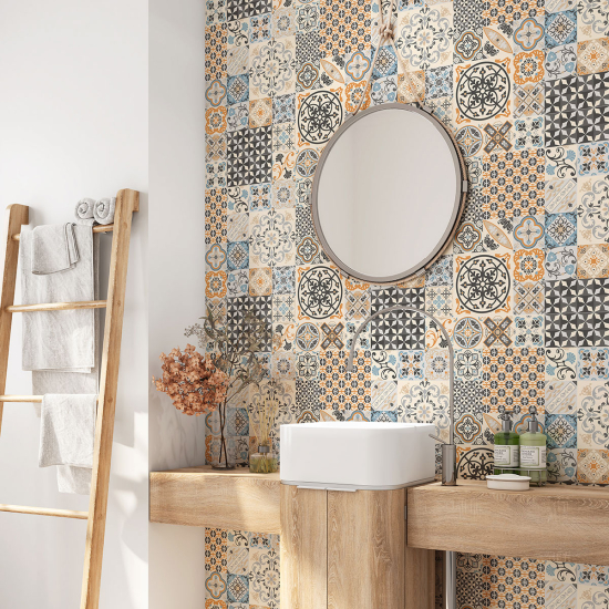 Alzatina adesiva per bagno - Motivo piastrelle di cemento