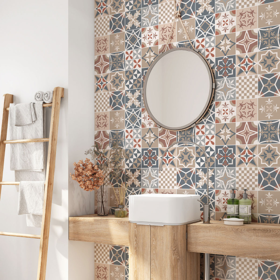 Alzatina adesiva per bagno - Motivo piastrelle di cemento