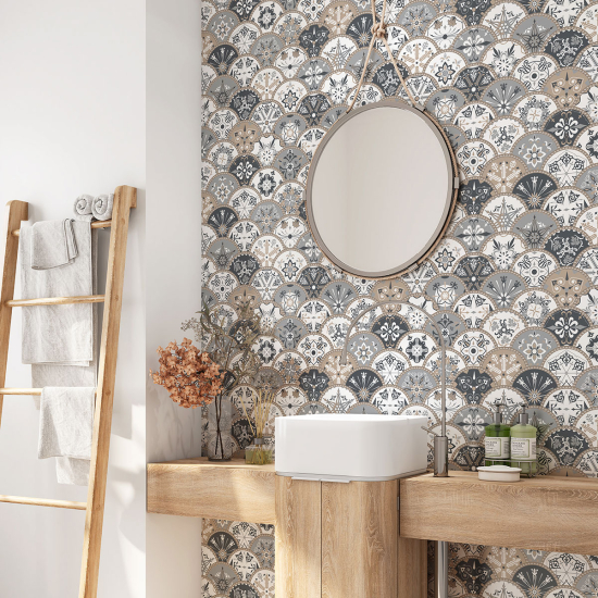 Alzatina adesiva per bagno - Motivo piastrelle di cemento