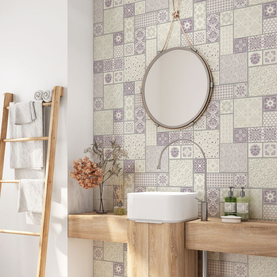 Alzatina adesiva per bagno - Motivo piastrelle di cemento