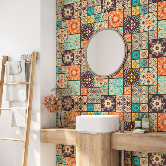 Alzatina adesiva per bagno - Motivo piastrelle di cemento