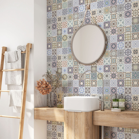 Alzatina adesiva per bagno - Motivo piastrelle di cemento