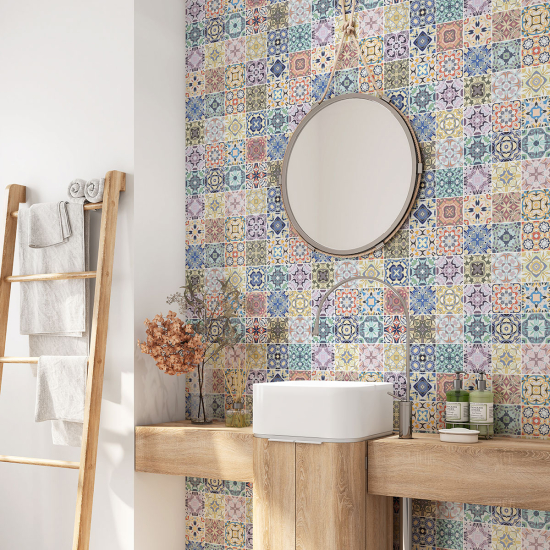 Alzatina adesiva per bagno - Motivo piastrelle di cemento