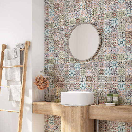 Alzatina adesiva per bagno - Motivo piastrelle di cemento