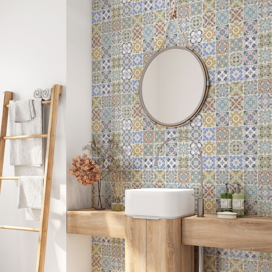 Alzatina adesiva per bagno - Motivo piastrelle di cemento