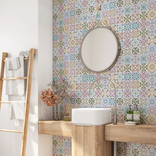 Alzatina adesiva per bagno - Motivo piastrelle di cemento