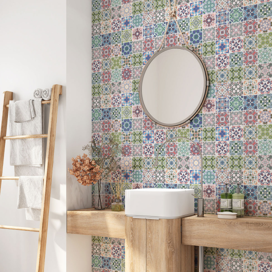 Alzatina adesiva per bagno - Motivo piastrelle di cemento
