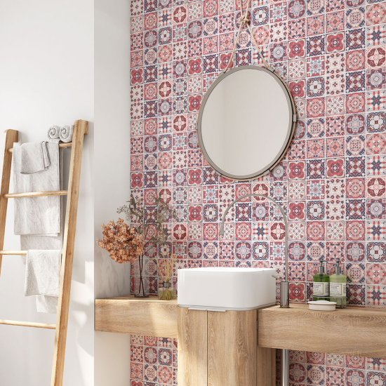Alzatina adesiva per bagno - Motivo piastrelle di cemento