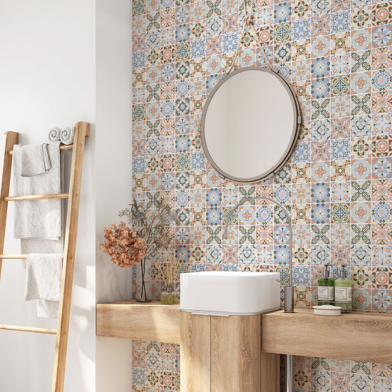 Alzatina adesiva per bagno - Motivo piastrelle di cemento