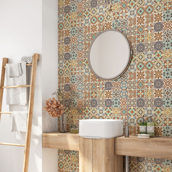 Alzatina adesiva per bagno - Motivo piastrelle di cemento