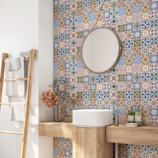 Alzatina adesiva per bagno - Motivo piastrelle di cemento