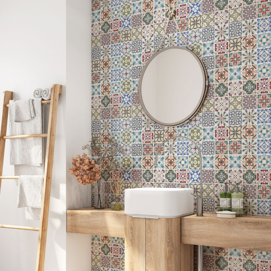 Alzatina adesiva per bagno - Motivo piastrelle di cemento