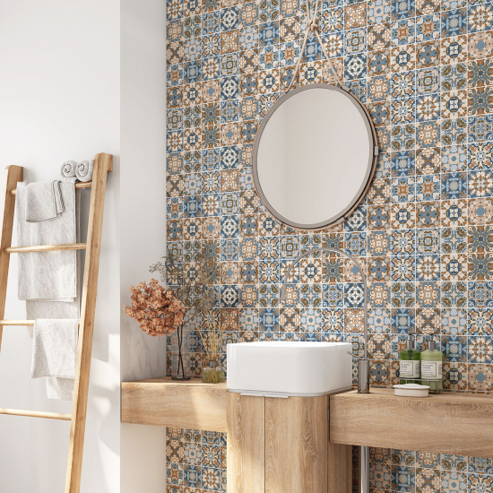 Alzatina adesiva per bagno - Motivo piastrelle di cemento
