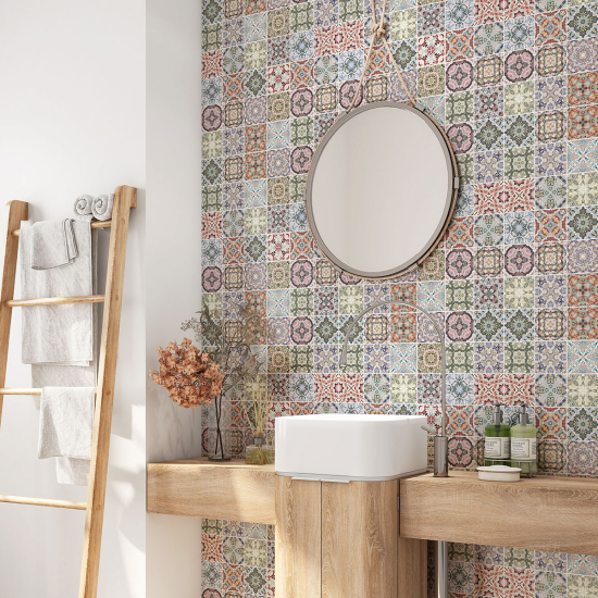 Alzatina adesiva per bagno - Motivo piastrelle di cemento