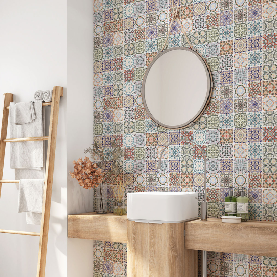 Alzatina adesiva per bagno - Motivo piastrelle di cemento