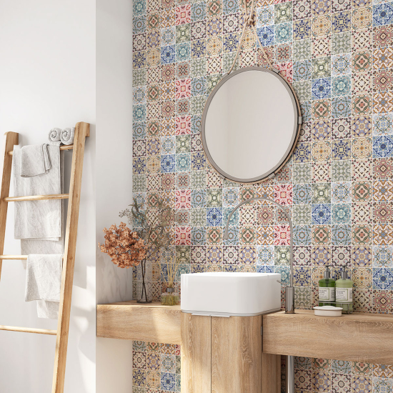 Alzatina adesiva per bagno - Motivo piastrelle di cemento