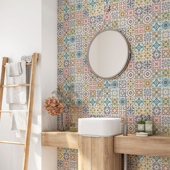 Alzatina adesiva per bagno - Motivo piastrelle di cemento