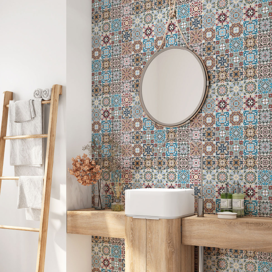 Alzatina adesiva per bagno - Motivo piastrelle di cemento