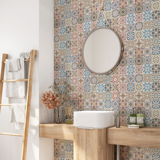 Alzatina adesiva per bagno - Motivo piastrelle di cemento