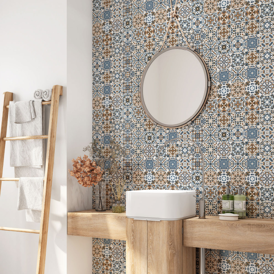 Alzatina adesiva per bagno - Motivo piastrelle di cemento