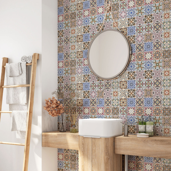 Alzatina adesiva per bagno - Motivo piastrelle di cemento