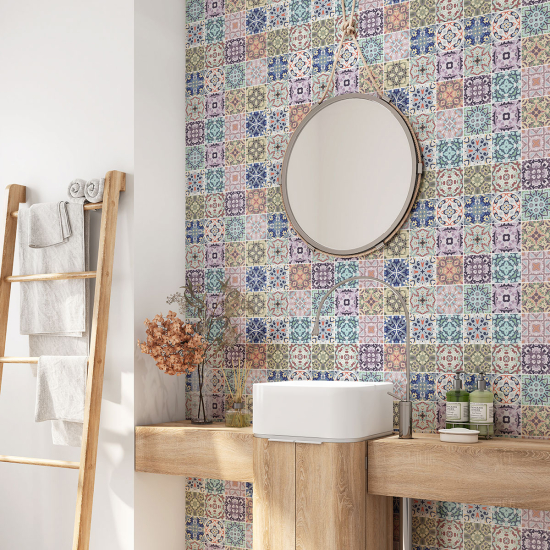 Alzatina adesiva per bagno - Motivo piastrelle di cemento
