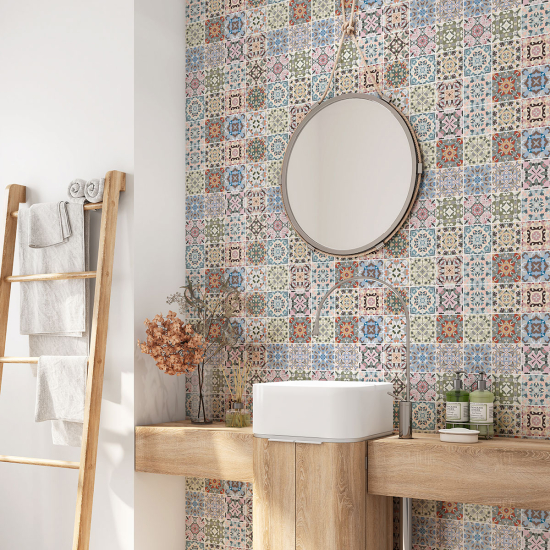 Alzatina adesiva per bagno - Motivo piastrelle di cemento