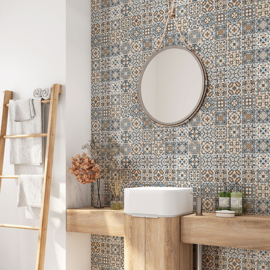 Alzatina adesiva per bagno - Motivo piastrelle di cemento