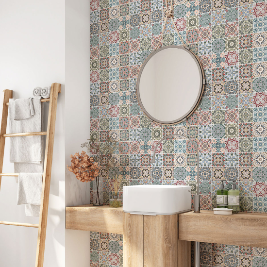 Alzatina adesiva per bagno - Motivo piastrelle di cemento