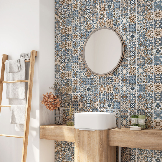 Alzatina adesiva per bagno - Motivo piastrelle di cemento