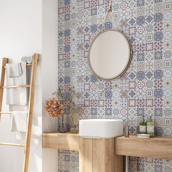 Alzatina adesiva per bagno - Motivo piastrelle di cemento