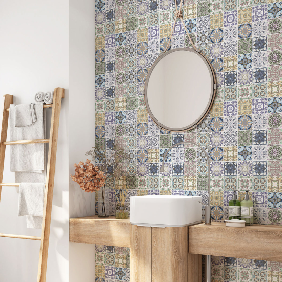 Alzatina adesiva per bagno - Motivo piastrelle di cemento