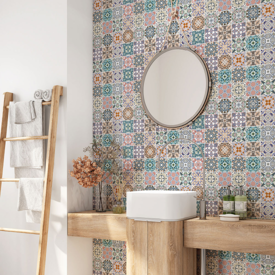 Alzatina adesiva per bagno - Motivo piastrelle di cemento