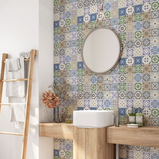 Alzatina adesiva per bagno - Motivo piastrelle di cemento