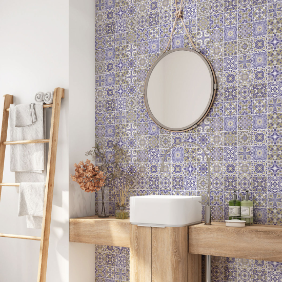 Alzatina adesiva per bagno - Motivo piastrelle di cemento