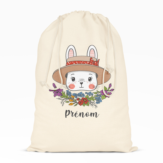 Borsa con coulisse personalizzata - Coniglietta con cappello