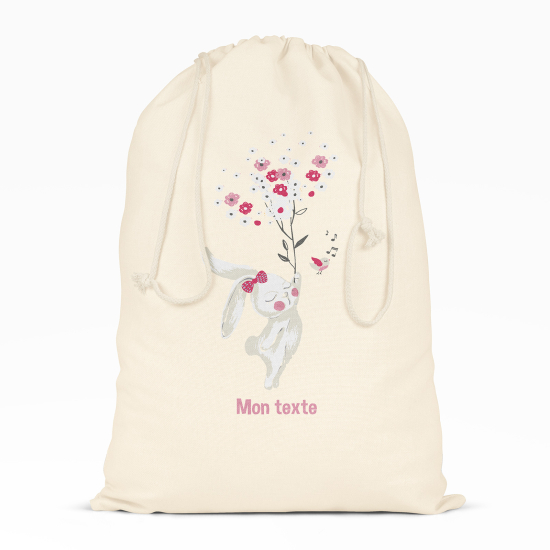 Borsa con coulisse personalizzata - Conigliette fiori