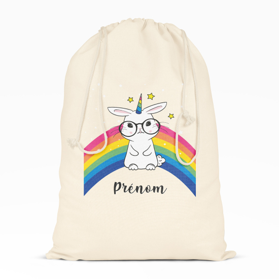 Borsa con coulisse personalizzata - Coniglio arcobaleno